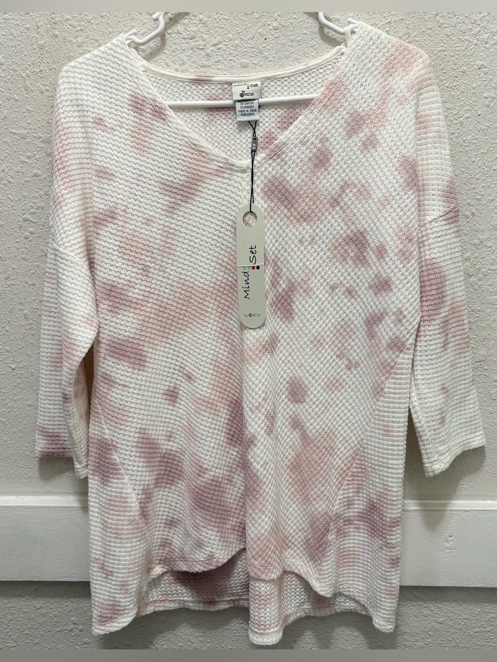Mind Set by XCVI V-Neck Waffle Knit Tie Dye Top NWT